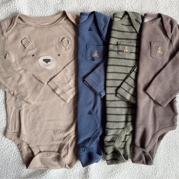 Carter's/Gap Bear and Stripes Bodysuit Set - Beige, Navy, Olive, Brown - Picture 1 of 1